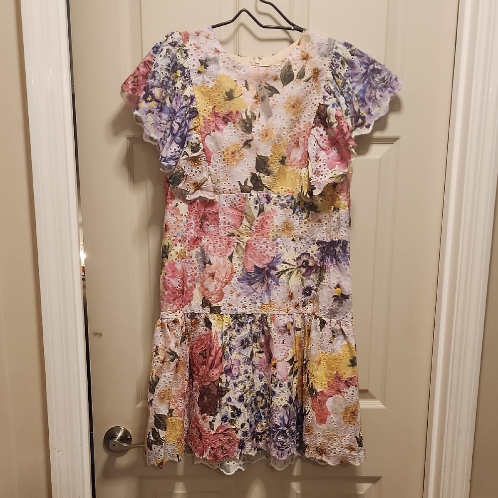 Express Floral Lace Dress with Flutter Sleeves